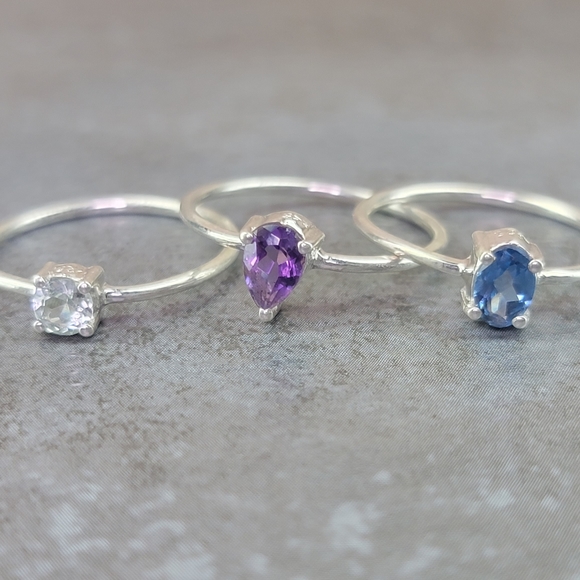 Sterling Silver Jewelry - Native Blue Topaz Green Amethyst Gemstone Ring Set Size 7.5 Sterling Silver